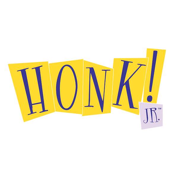 Colorful graphic with large yellow letter blocks spelling "Honk!" and a small purple block with "Jr." on it.