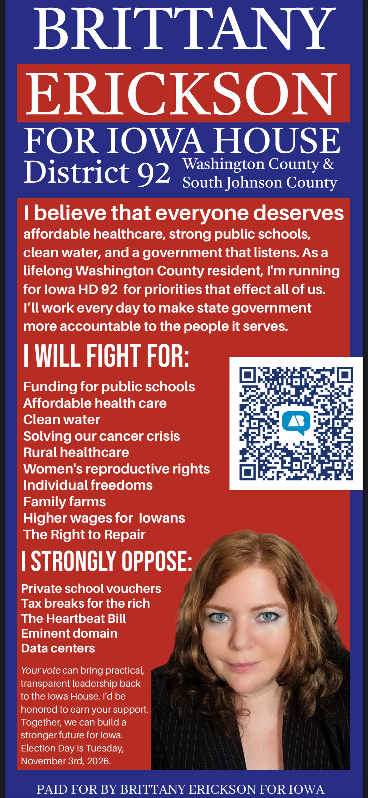 Brittany Erickson Iowa House Representative Candidate