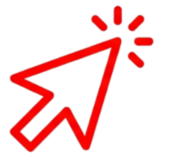 Flecha roja puntero en forma de cursor, con un símbolo de explosión o impacto en la parte superior derecha.