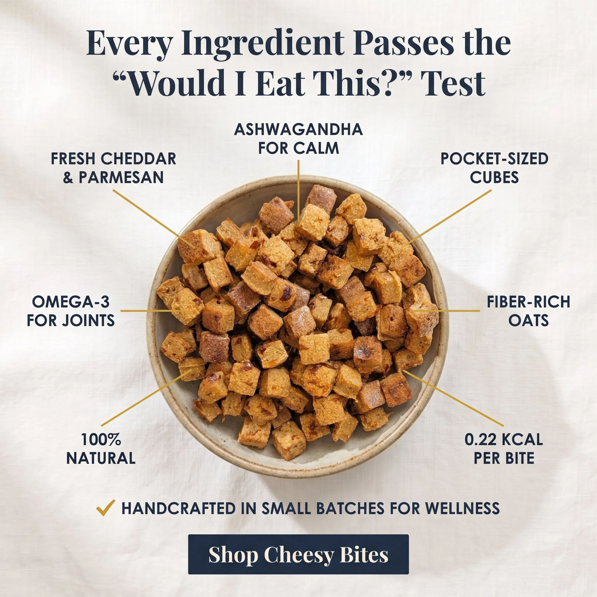 Chester's Cheesy Cornbread Bites with Real Cheese and Ashwagandha for Calming Anxiety Support