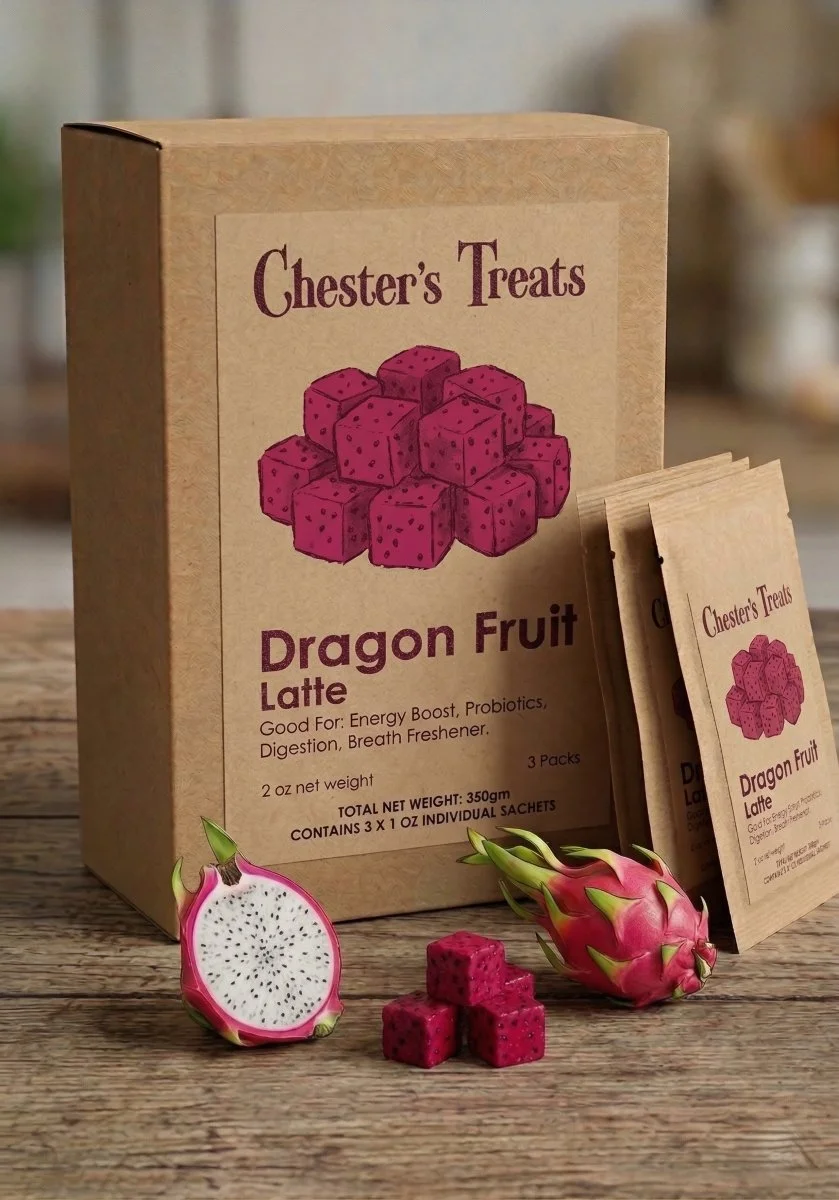 CHESTER'S DRAGON FRUIT LATTE DOG BEVERAGE