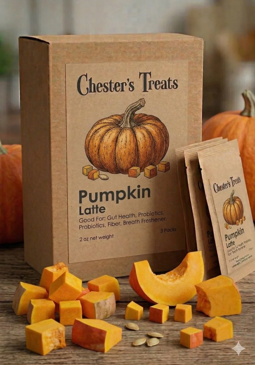CHESTER'S PUMPKIN LATTE DOG BEVERAGE