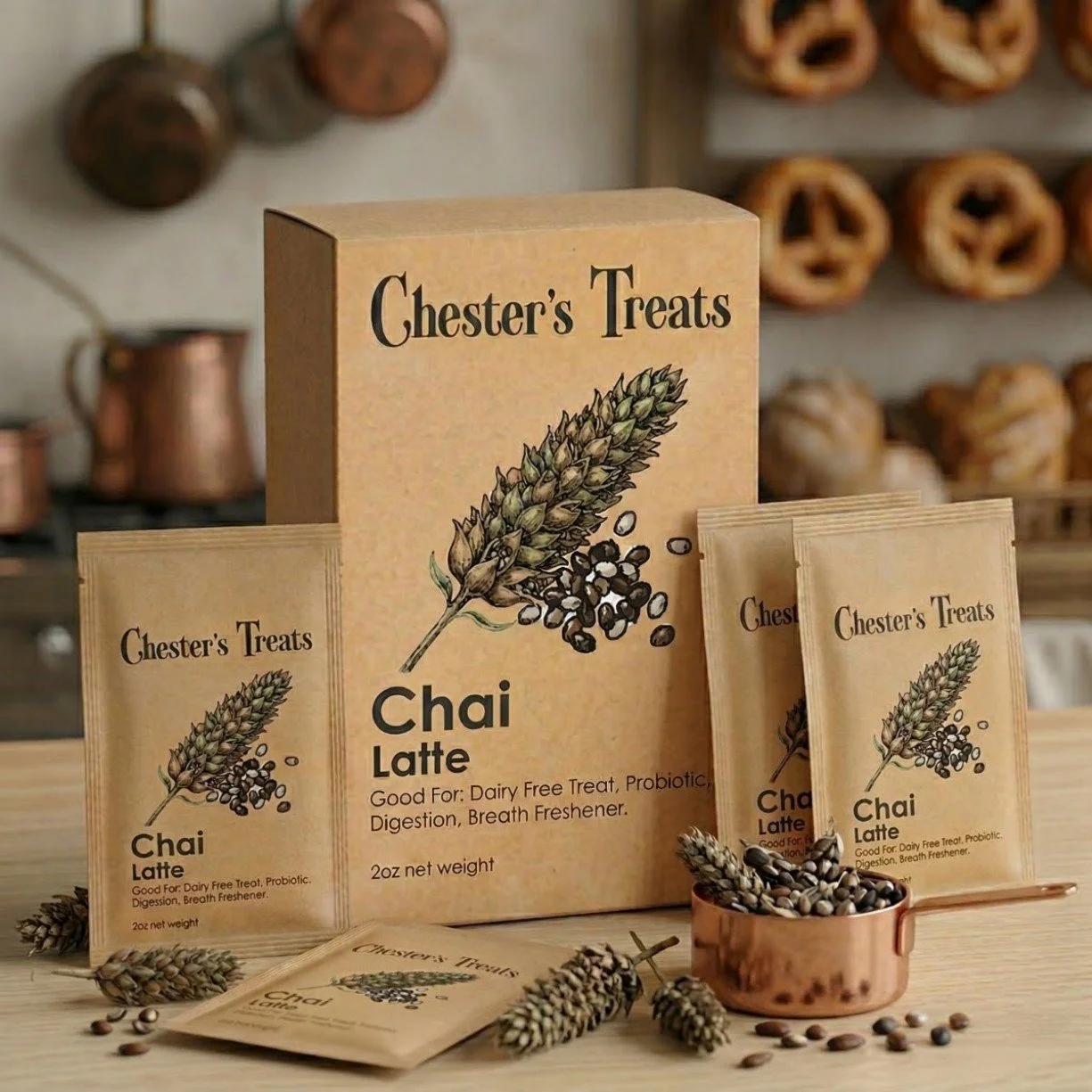 CHESTER'S CHAI LATTE DOG BEVERAGE