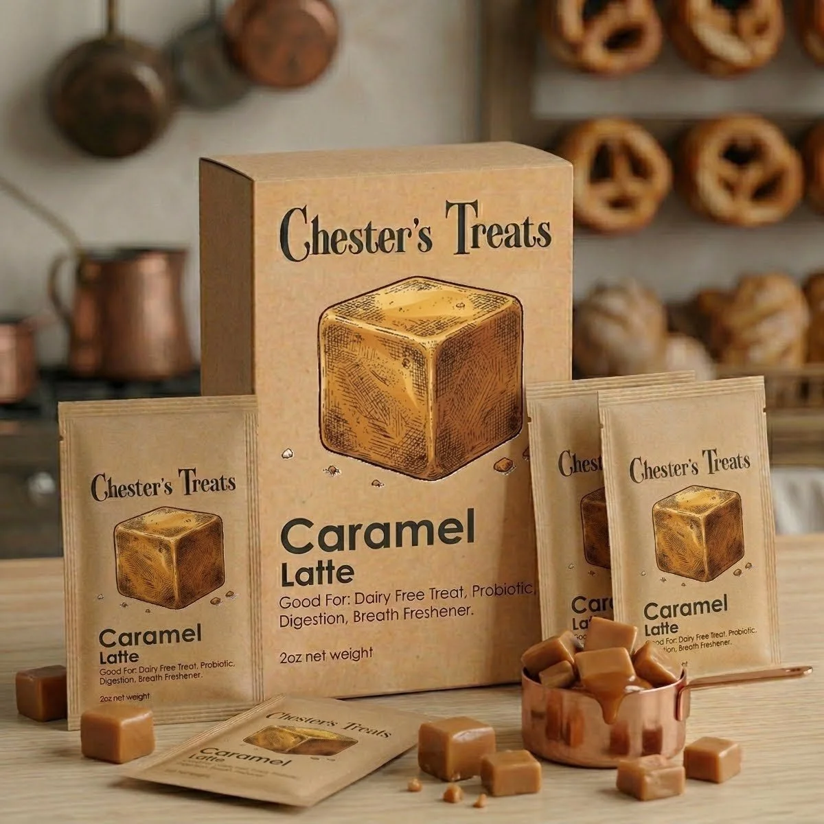 CHESTER'S CARAMEL LATTE DOG BEVERAGE