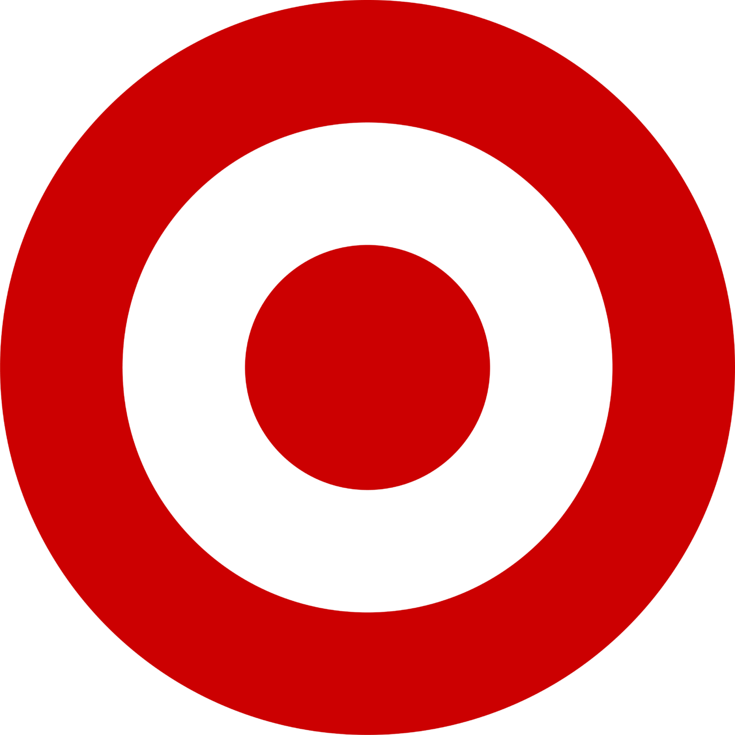 Close-up of a red, white, and black concentric circle target pattern.