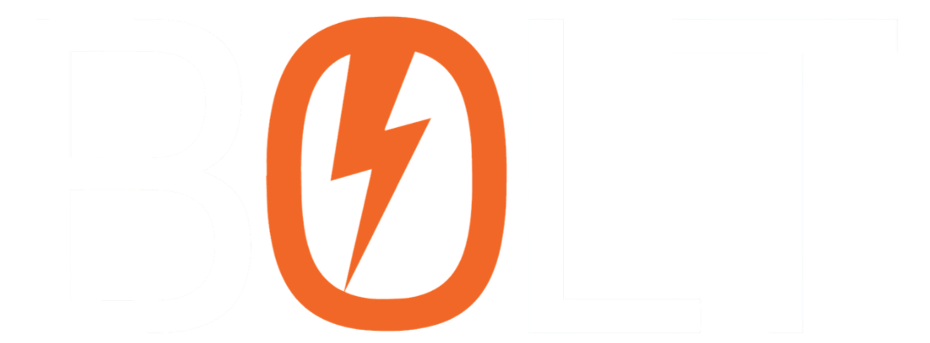 The word BOLT with a lightning bolt symbol inside an orange circle replacing the letter O.