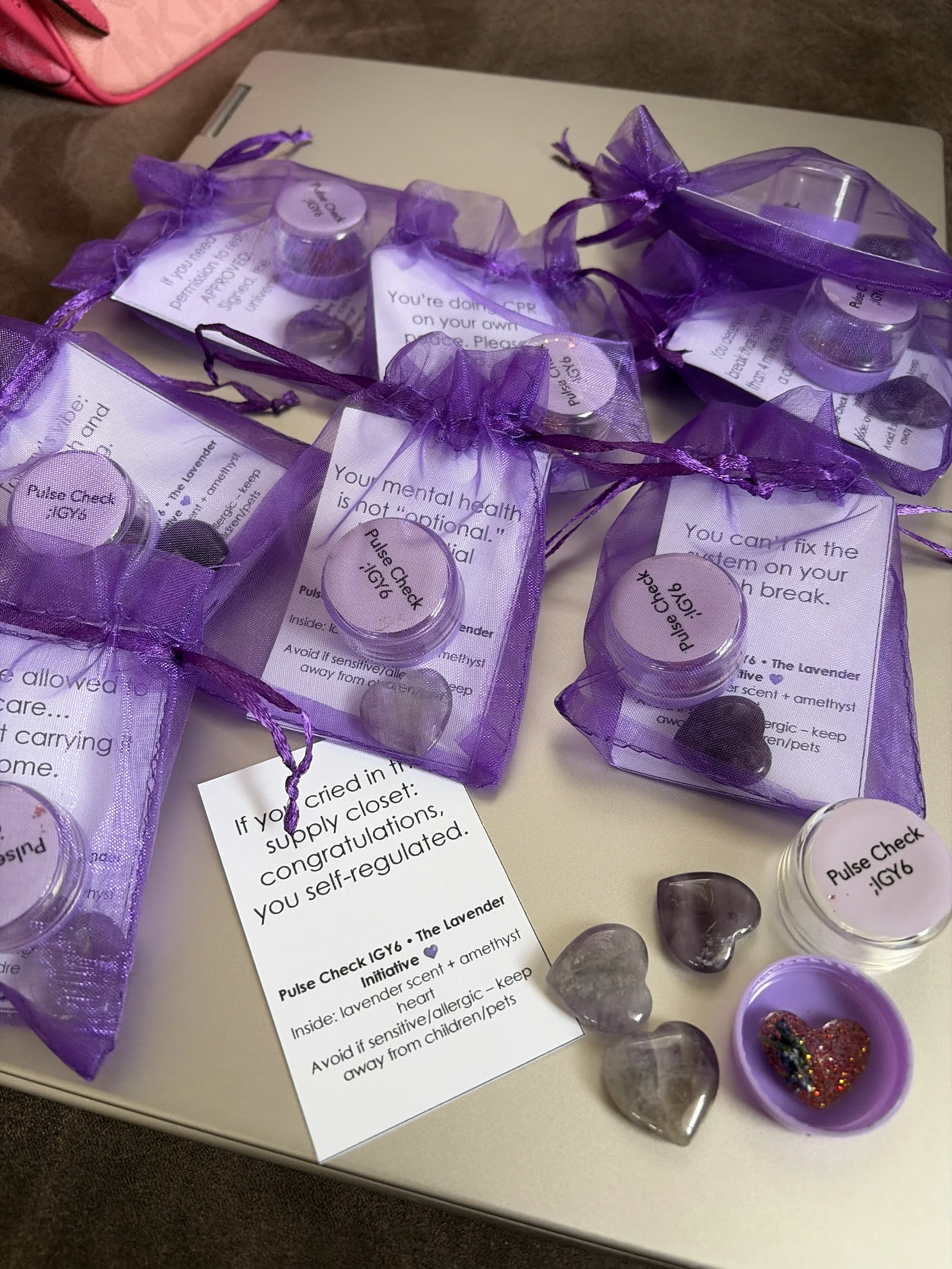 Lavender initiative hand out bags.