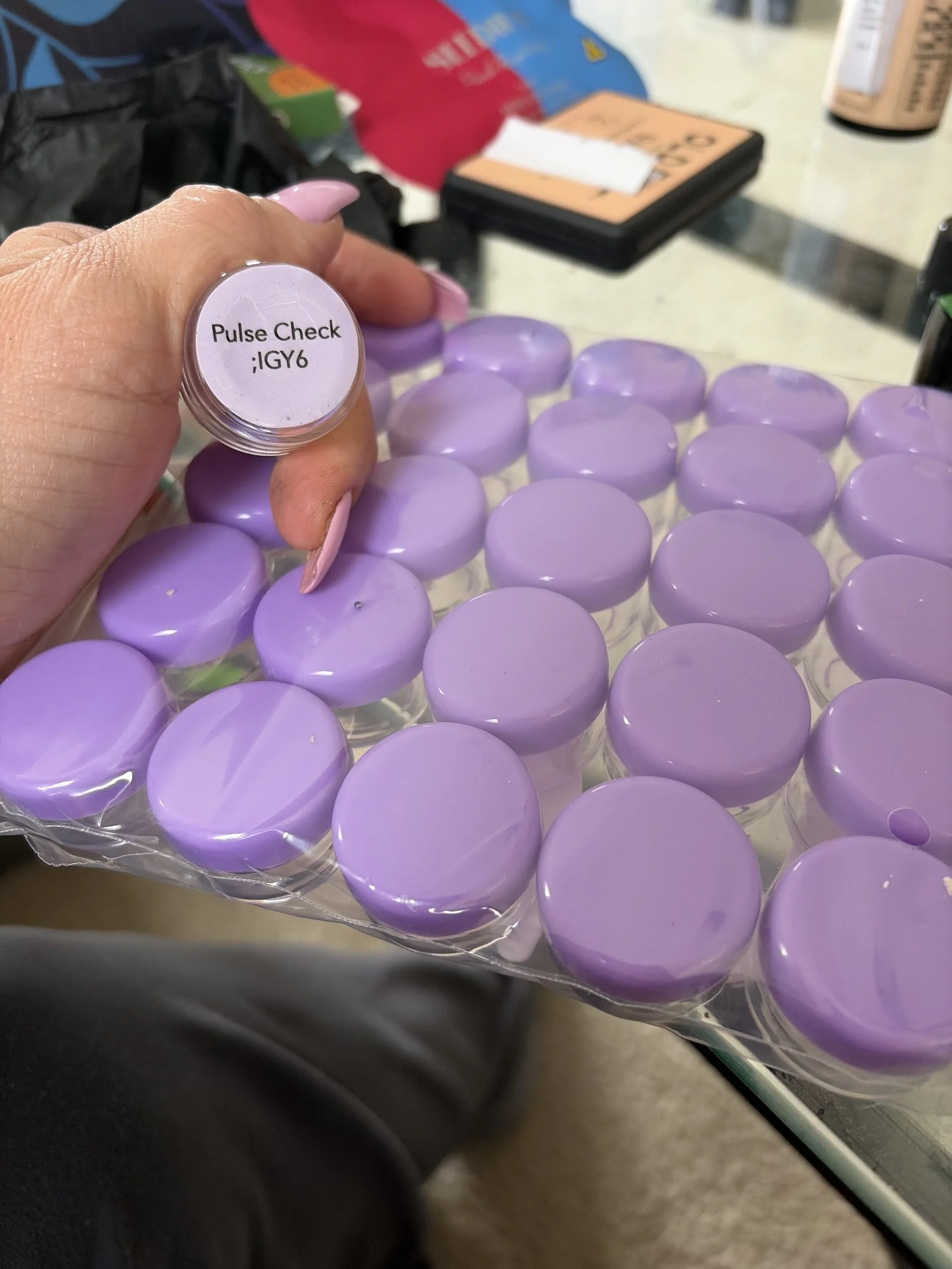 Example of lavender initiative pulse check give aways. 