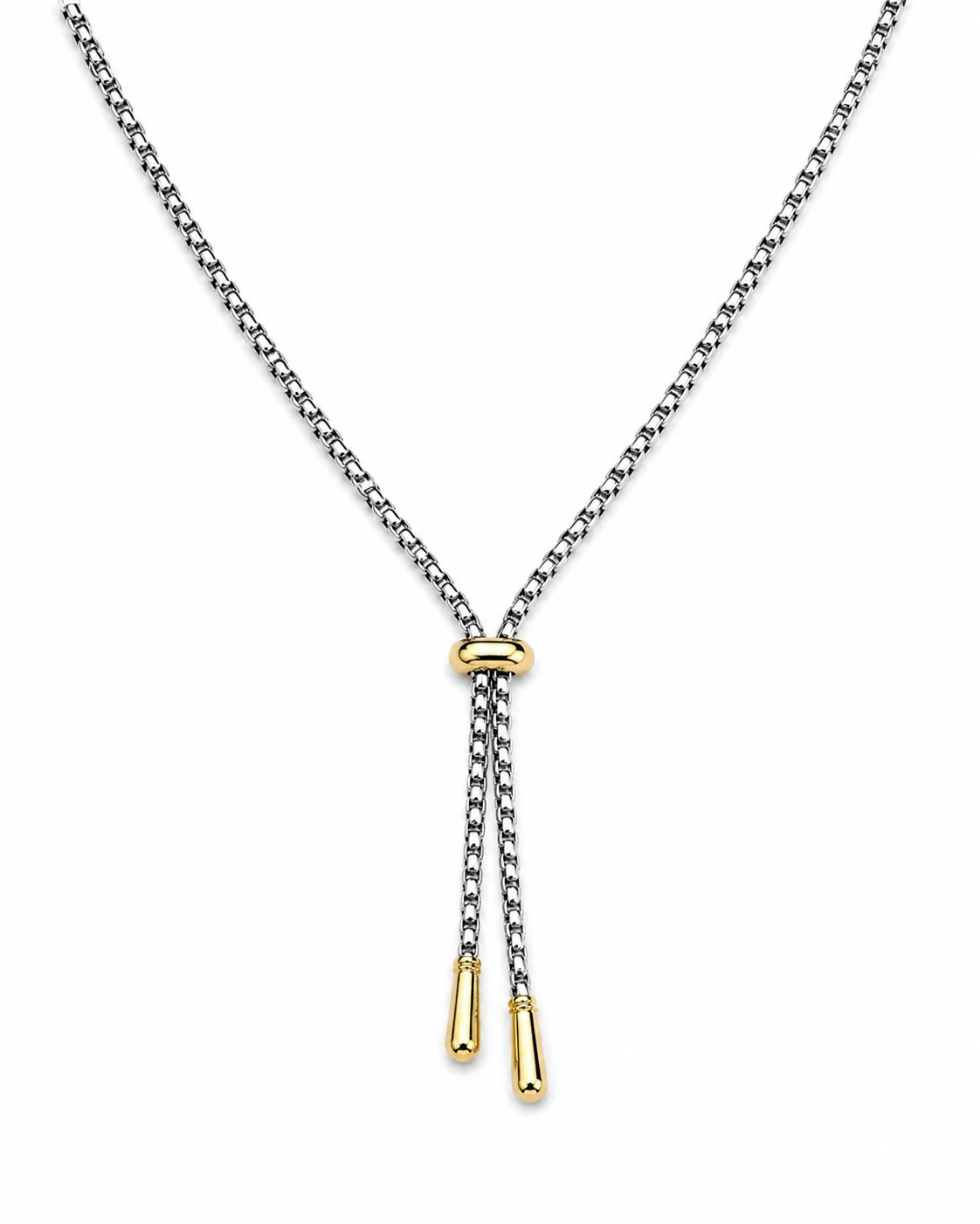 Stainless Steel Adjustable Necklace with Gold-Tone Accent