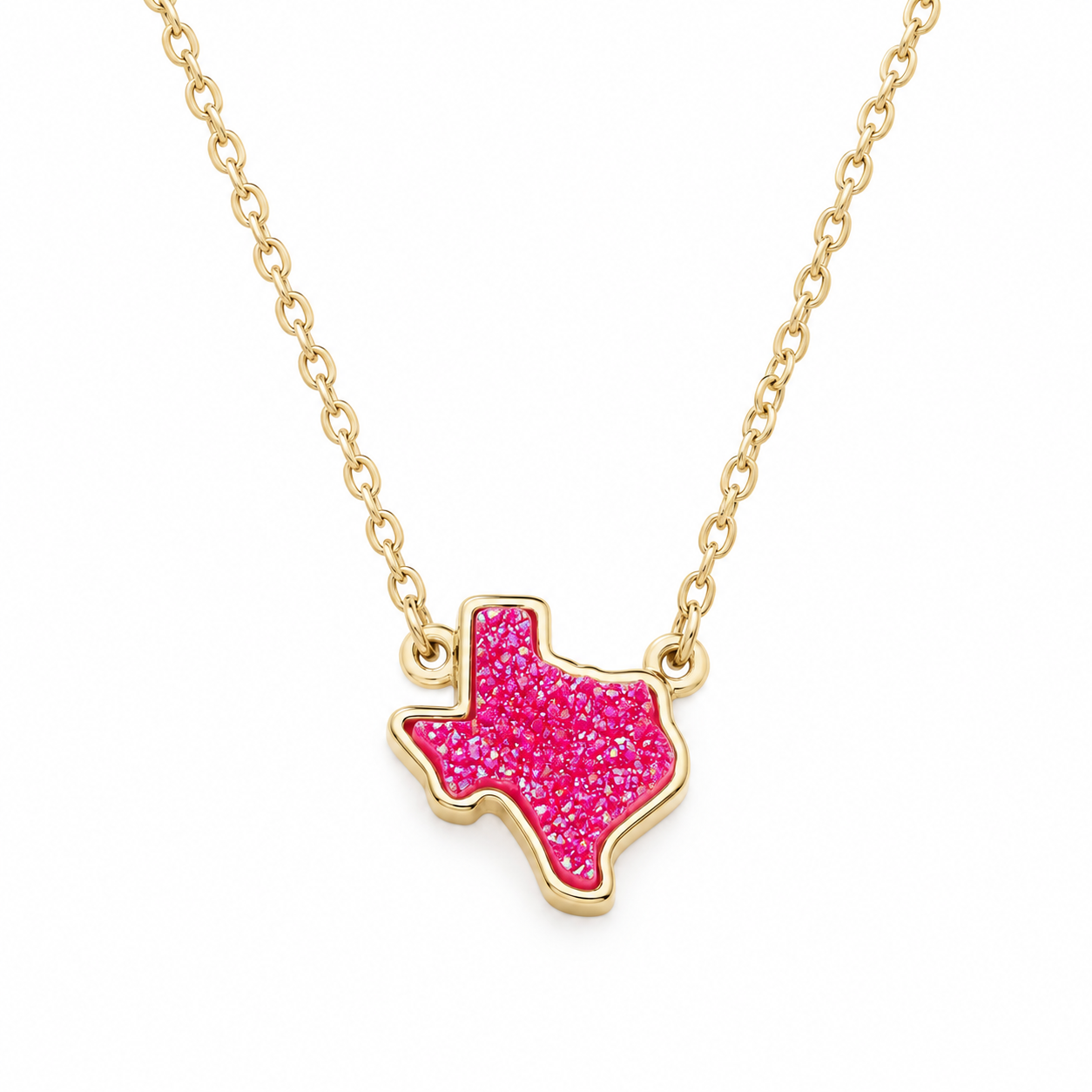 Texas-Shaped Pink Crystal Necklace