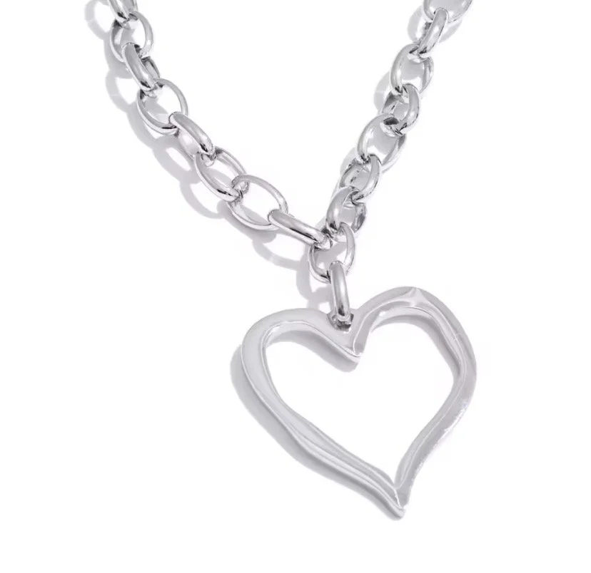 Silver Heart Cut Out Necklace