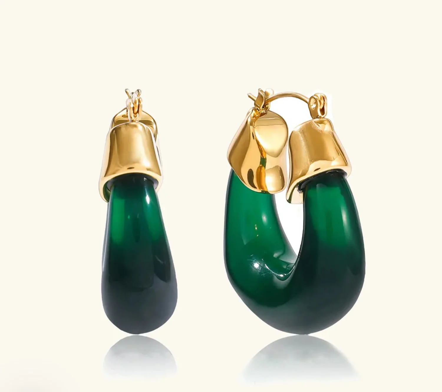 Elegant Green Resin Gold-Plated Earrings