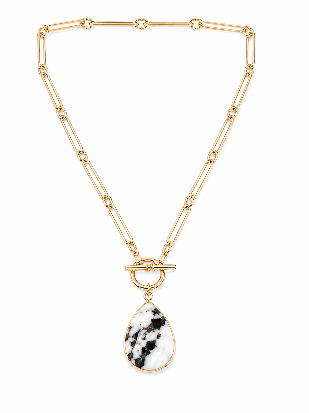 Gold Chain Necklace with Marble Teardrop Pendant
