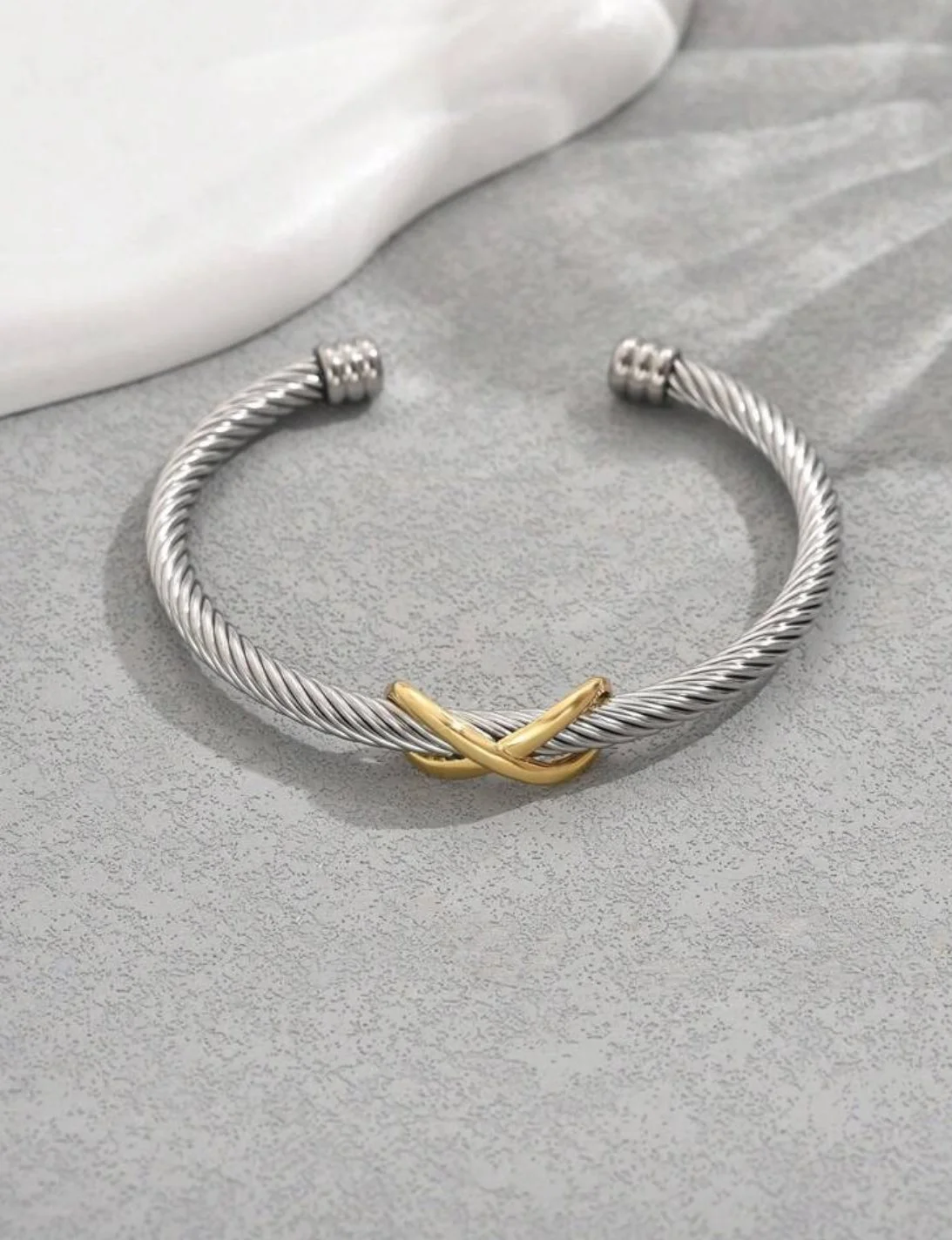 Twisted Cable Cuff Bracelet with Gold Accent