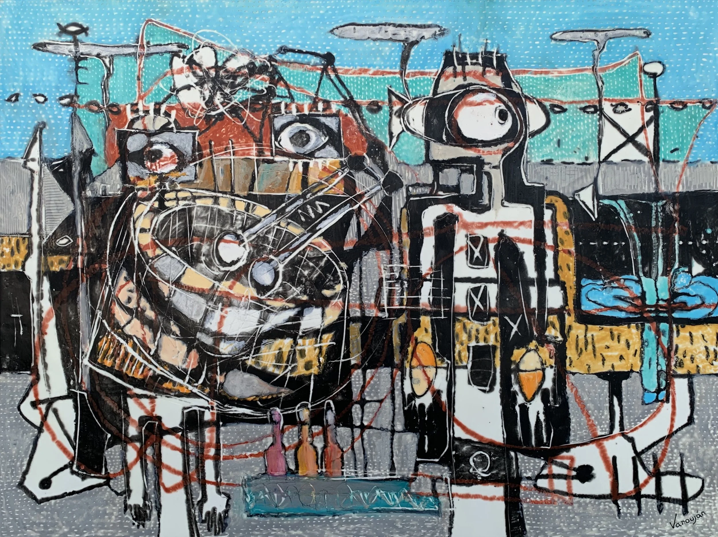 Attention! | 40 x 30 in | Encaustic on wood panel | 2019