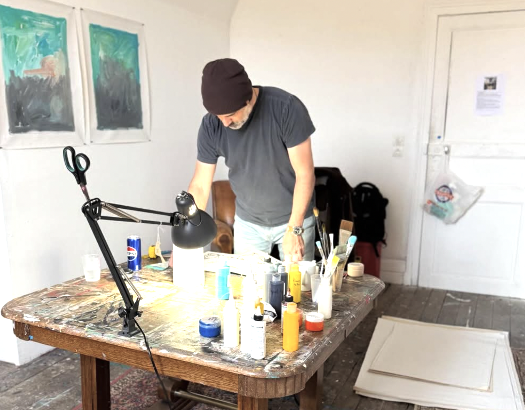 Varoujan Hovakimyan In his studio at the Château d'Orquevaux International Art Residency, France.