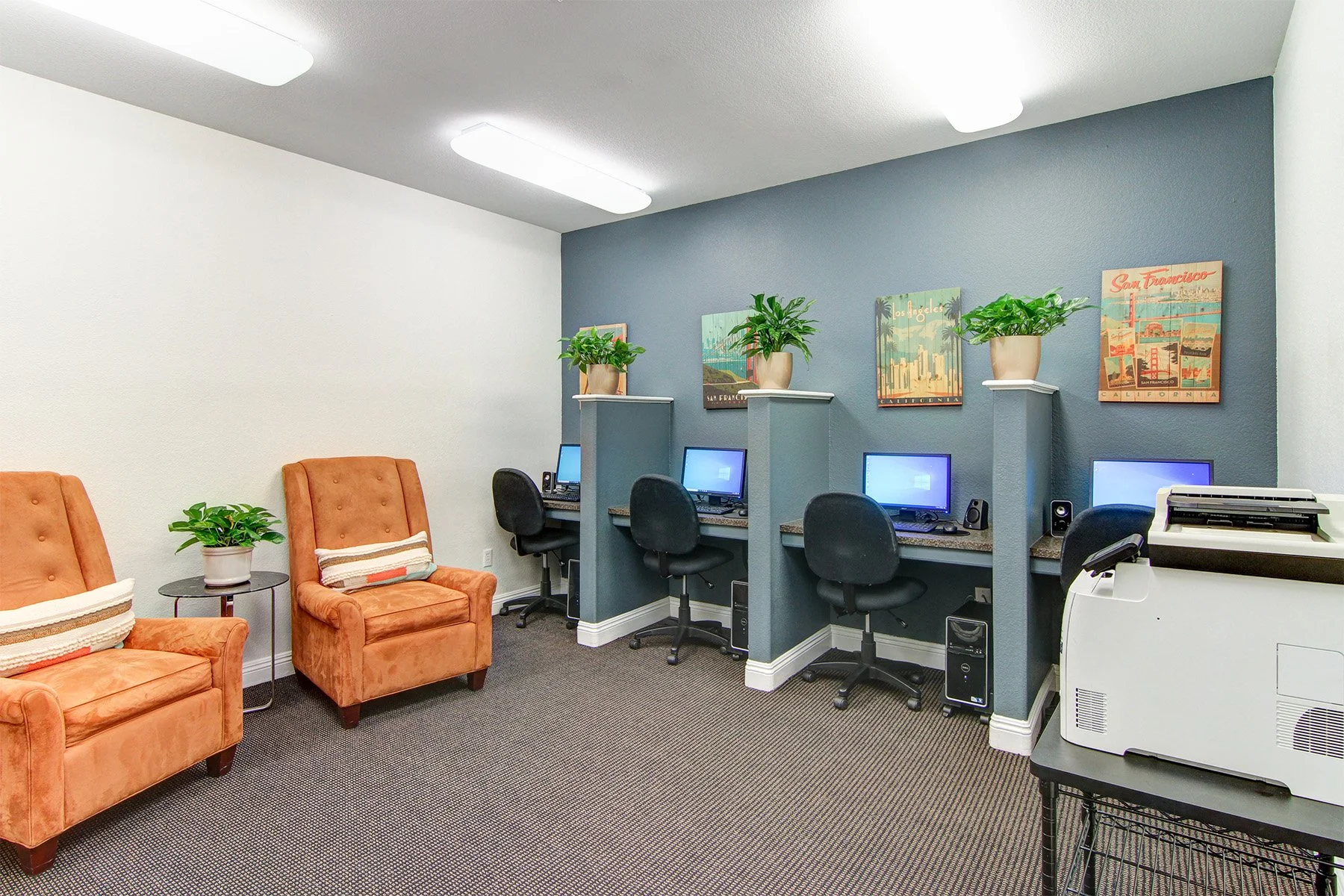 A community computer station at The Enclave