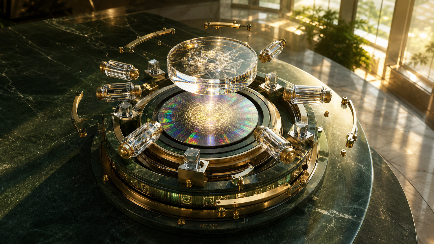 A radial post-quantum signing apparatus imprinting a luminous trust seal on a firmware wafer