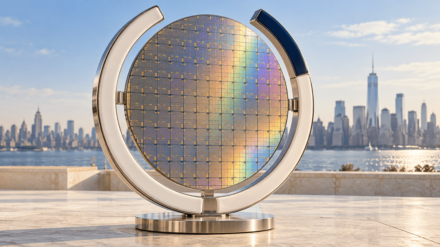 New York City will fund a quantum fabrication facility at NYU and, in return, take 15% of the university's central share of proceeds from inventions made with city-funded tools. A reconstruction of the deal from the public announcement, set beside Bayh-Dole and the federal Intel stake.