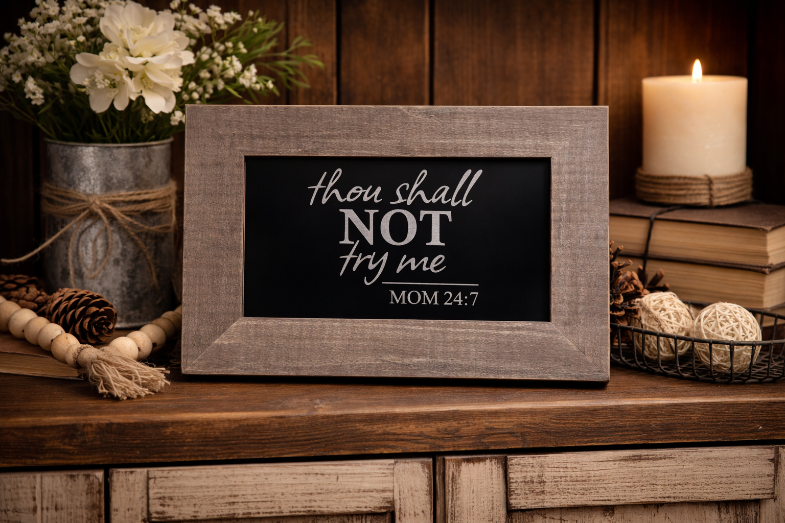 Etched glass, picture frame sign.