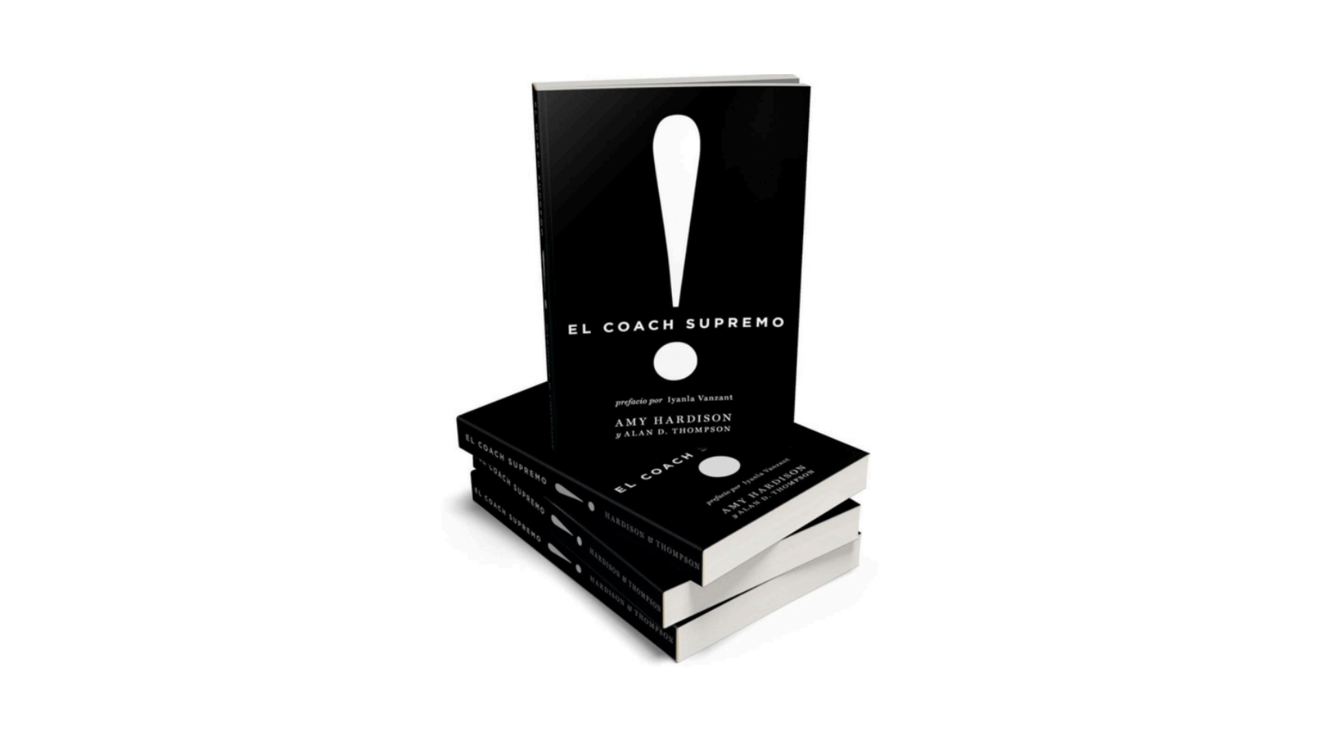 Tres libros con portada negra y título en blanco y negro, apilados, titulado 'El coach supremo'.