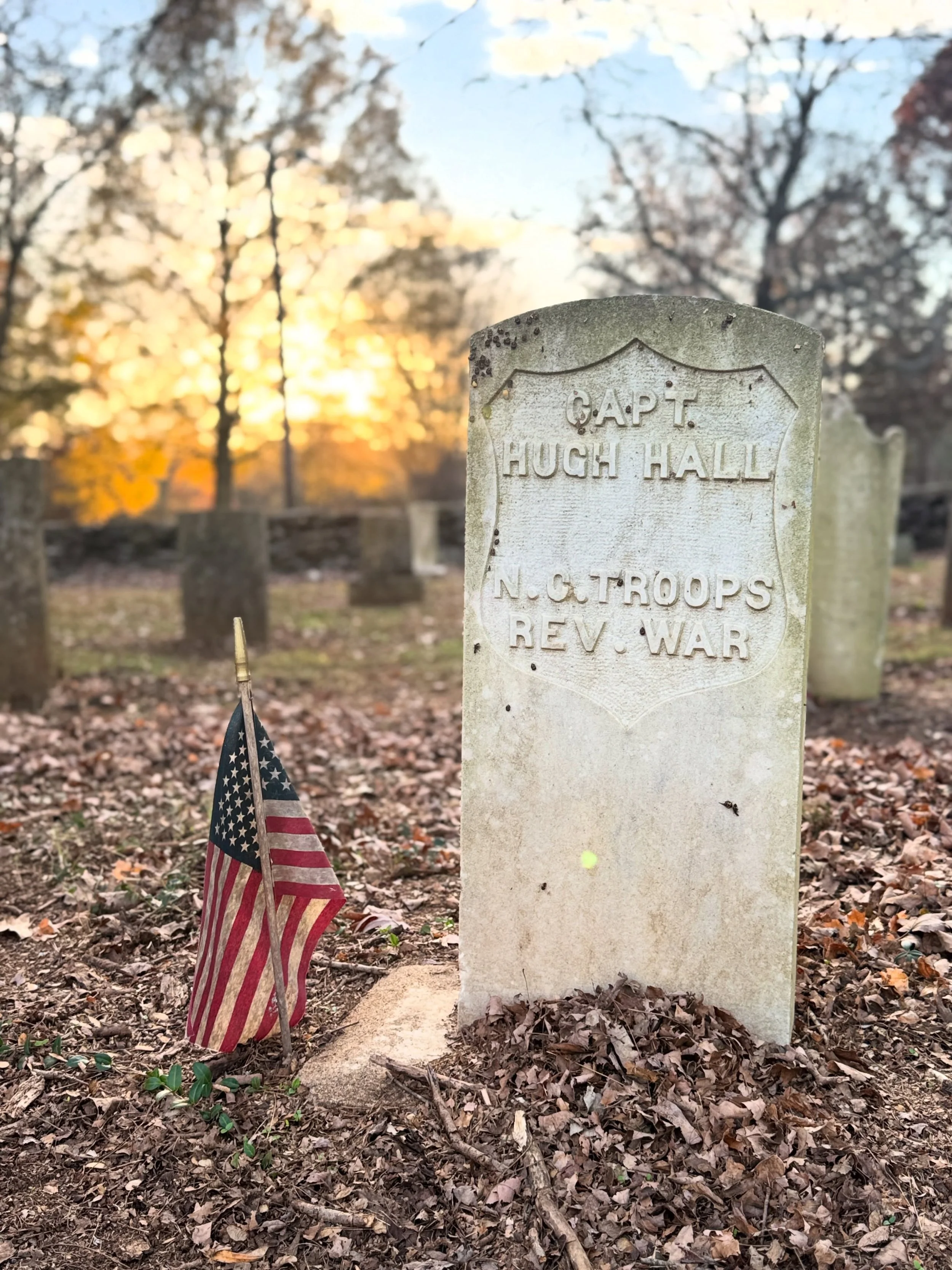 A Revolutionary War patriot resting in a North Carolina cemetery. 🇺🇸

Capt. Hugh Hall was born around 1742 in Pennsylvania to a Scots-Irish family that eventually made its way south. He settled in Iredell County, where he died around 1817 and was b