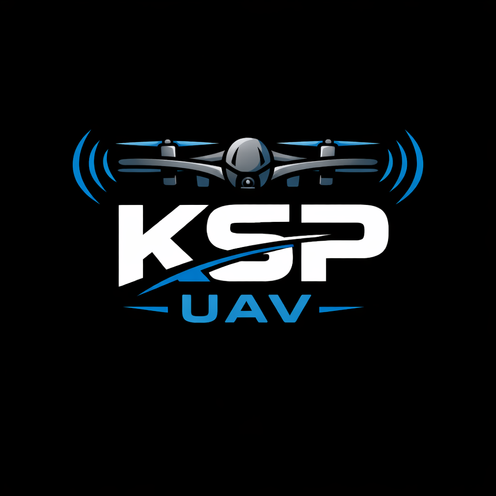 Logo for KSP UAV featuring a drone with propellers and wireless signal icons, with the text 'KSP UAV'.}