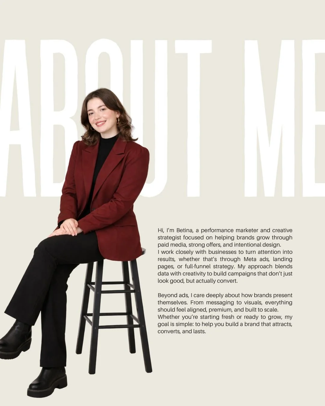 Hi, I&rsquo;m Betina. 👋

I help brands turn attention into revenue through paid ads, strategy, and design that actually convert. 📈

Not just more traffic.

 Not just more content.

But a system built to attract the right people, convert them, and s