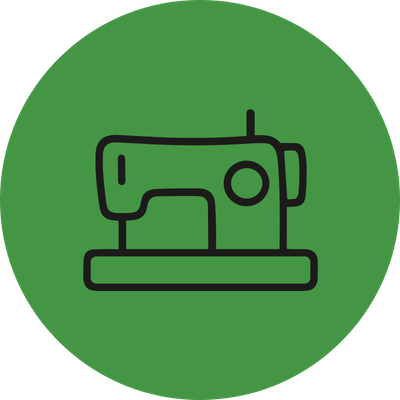Icon of a sewing machine on a green circular background