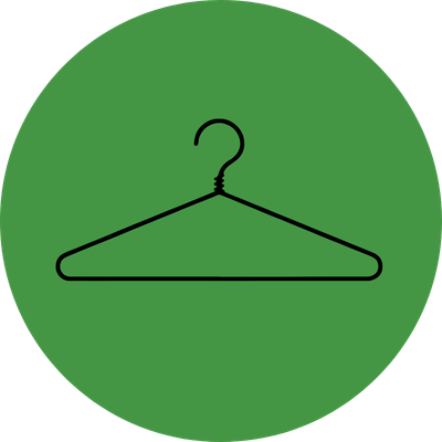 A black clothing hanger on a green circular background
