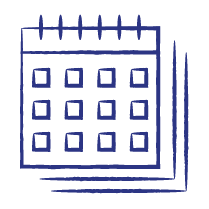 Line drawing of a calendar with multiple pages