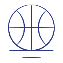 A simple illustration of a basketball with internal lines showing its panels.