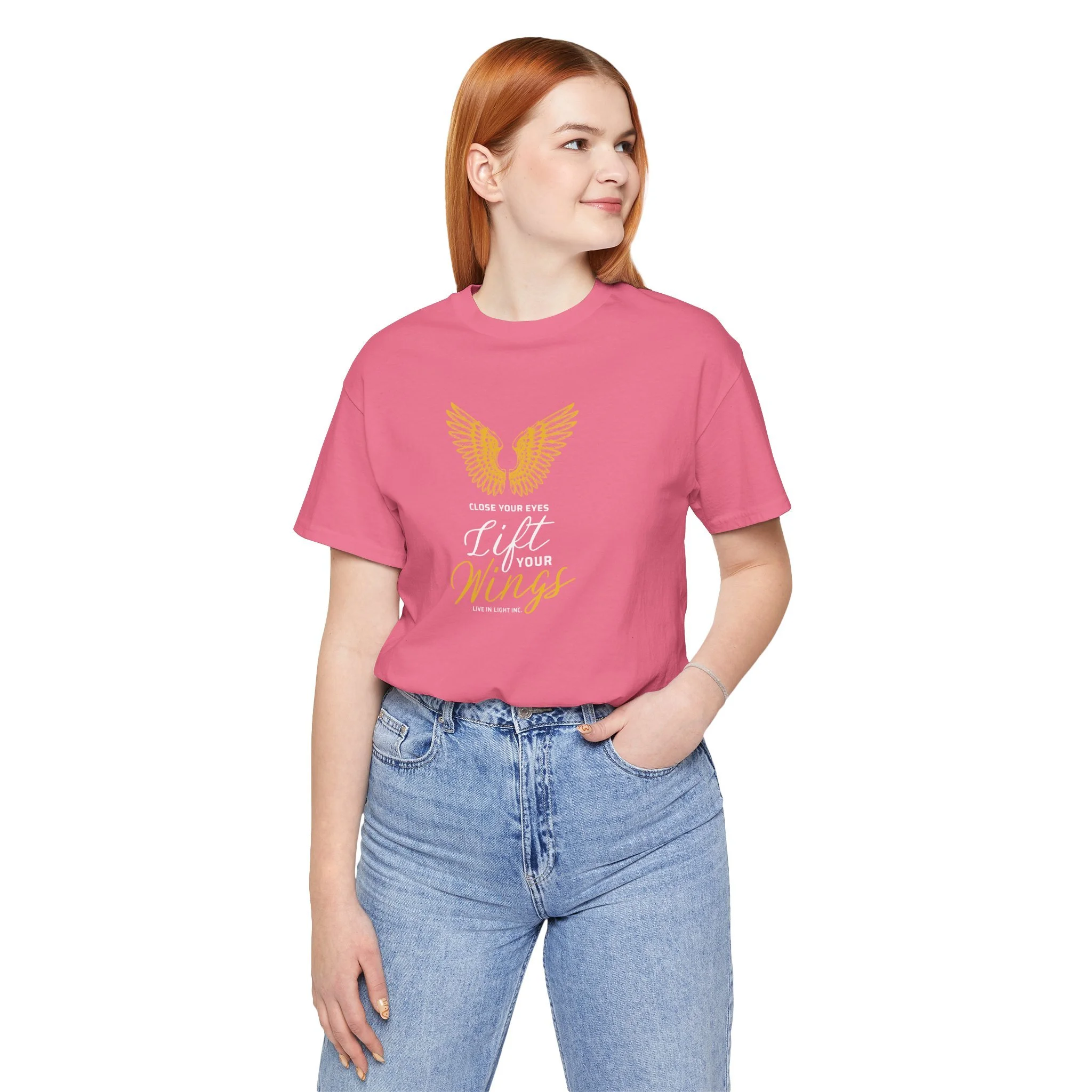 Lift Your Wings Script Bella Canvas Unisex Jersey Short Sleeve Tee