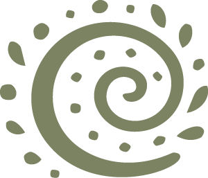 Abstract swirl and dot pattern design in olive green