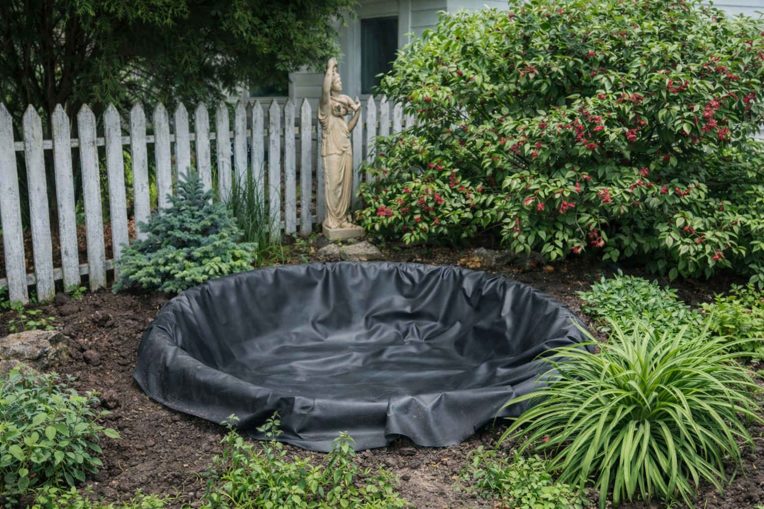 Small pond with liner