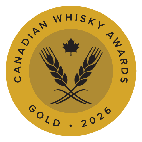 Gold Canadian Whisky Awards logo from 2026 featuring a maple leaf and crossed wheat stalks.