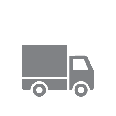 Gray delivery truck icon on black background.