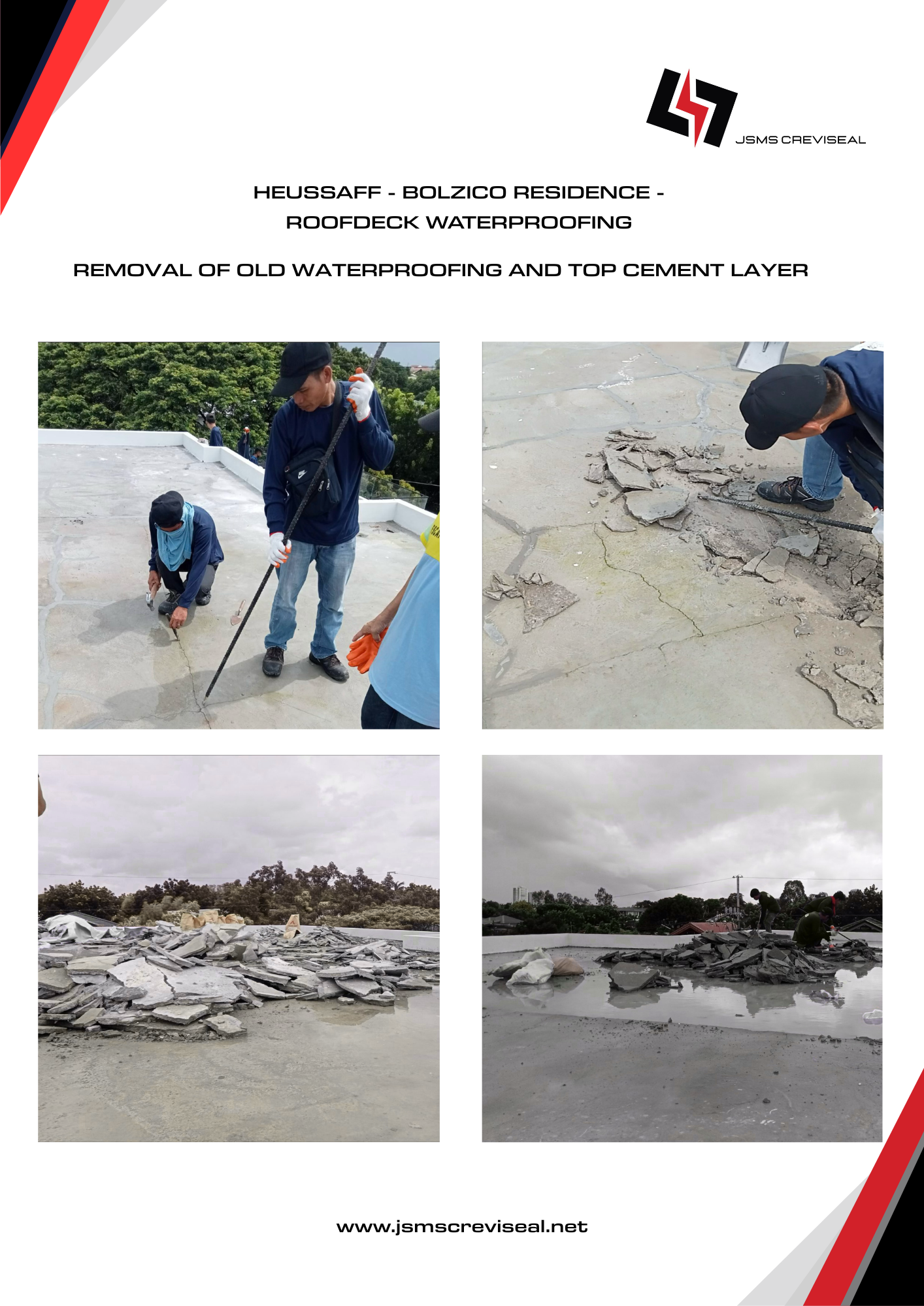 Removal of debris and old waterproofing PU and cement layer on roof deck