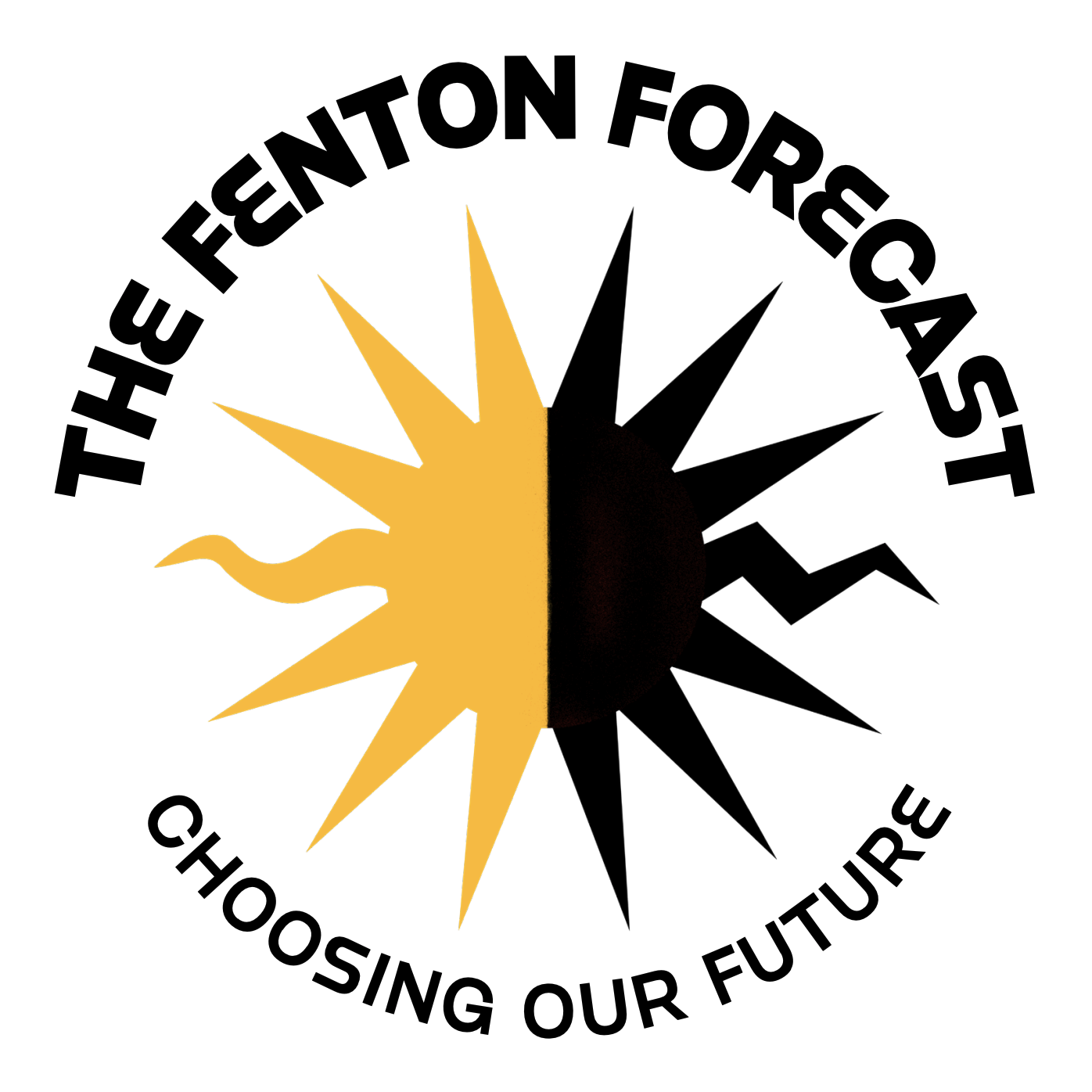 Logo for The Fenton Forest, featuring a yellow and black sunburst design with the text "The Fenton Forest" above and "Choosing Our Future" below.