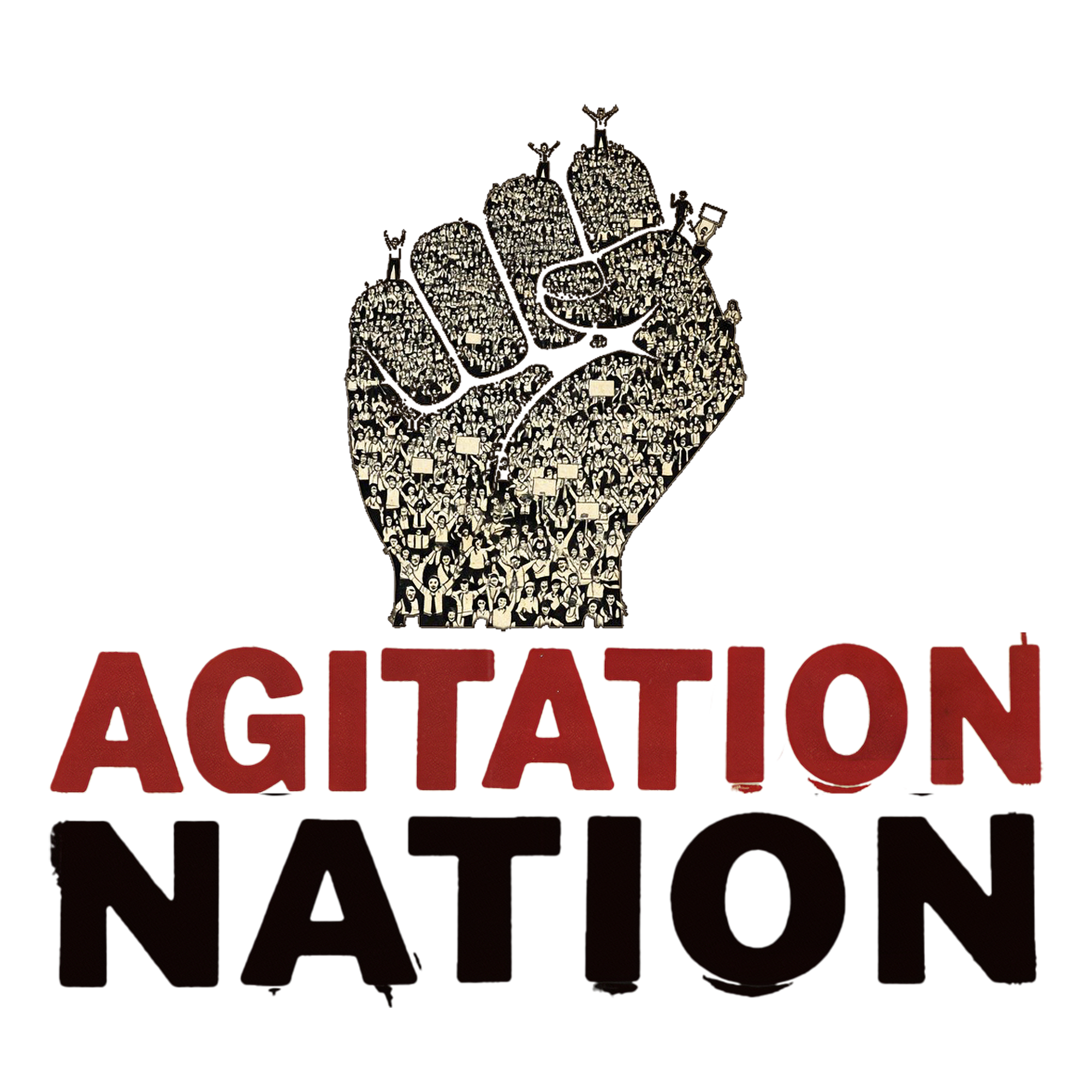 A digital illustration of a fist made up of numerous small portraits of people, with a crowd of people holding signs beneath the fist. The word 'ACTON' is written at the top and part of the text 'ACT ON' is also visible at the bottom.