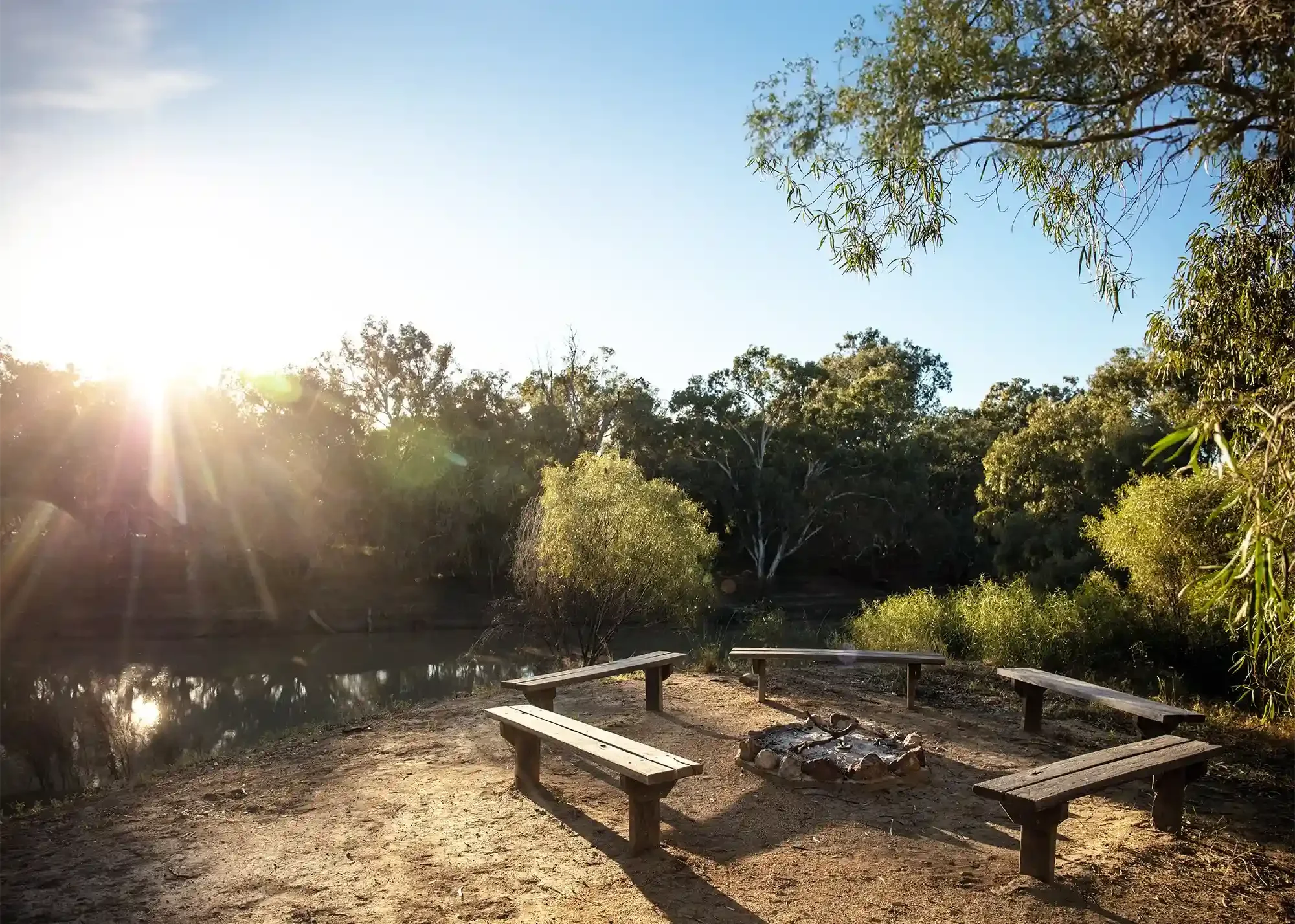 bench seats on the river bank