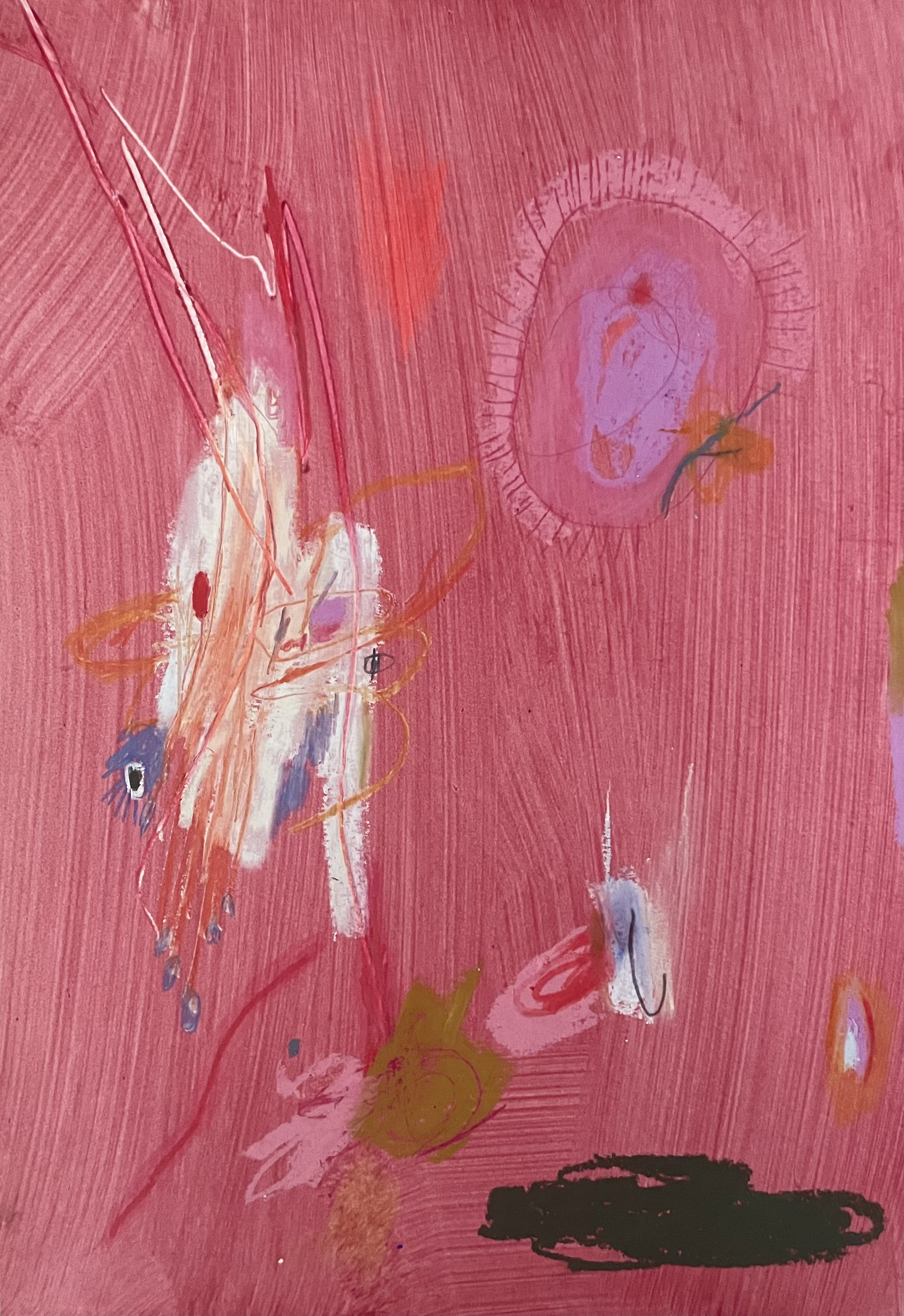 "Red Study V" (2023)  12" x 14" acrylic, oil pastel and colored pencil on paper $300