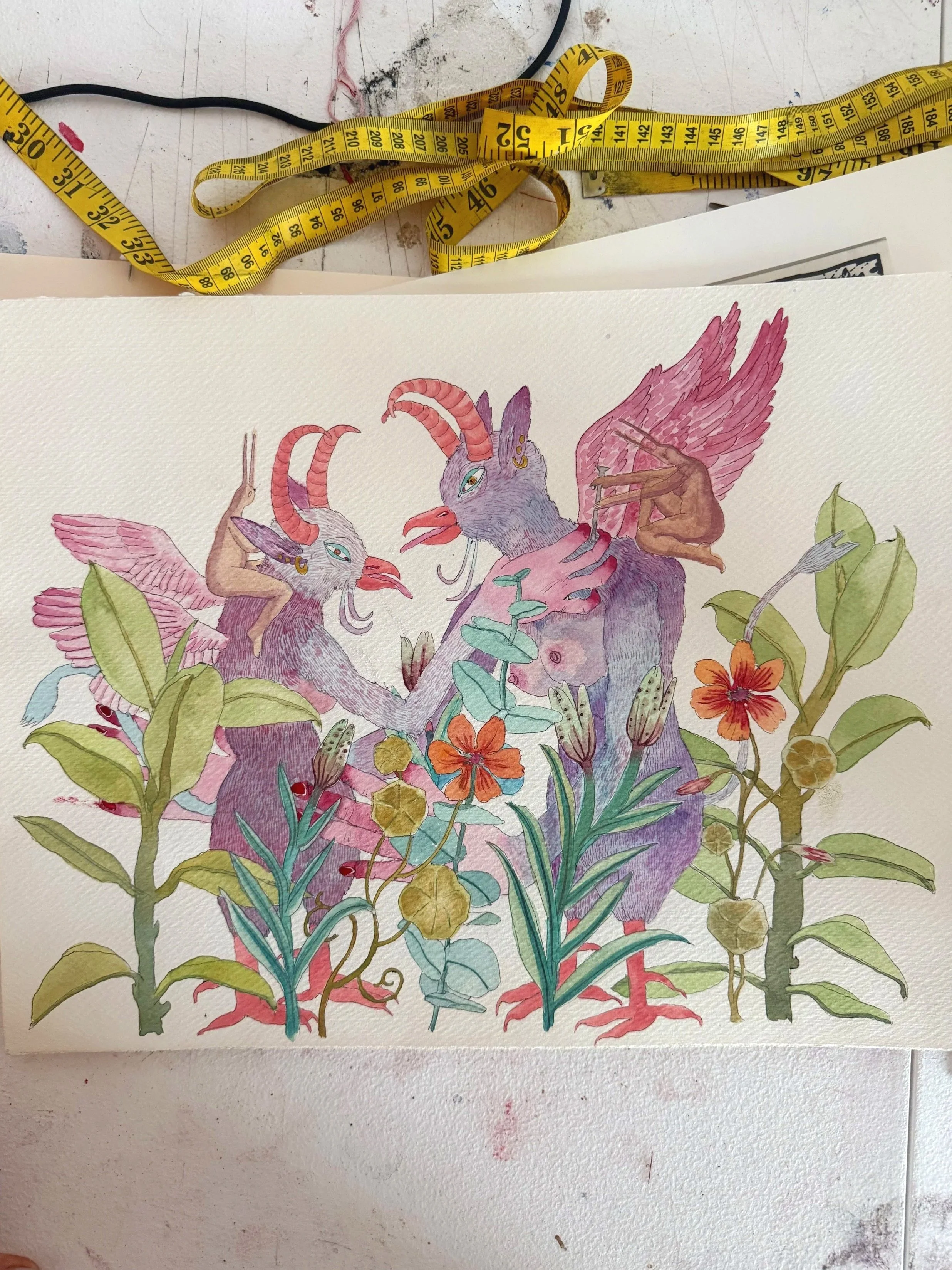 "Griffin Garden Series" (2024) 16" x 14" watercolor on paper $500