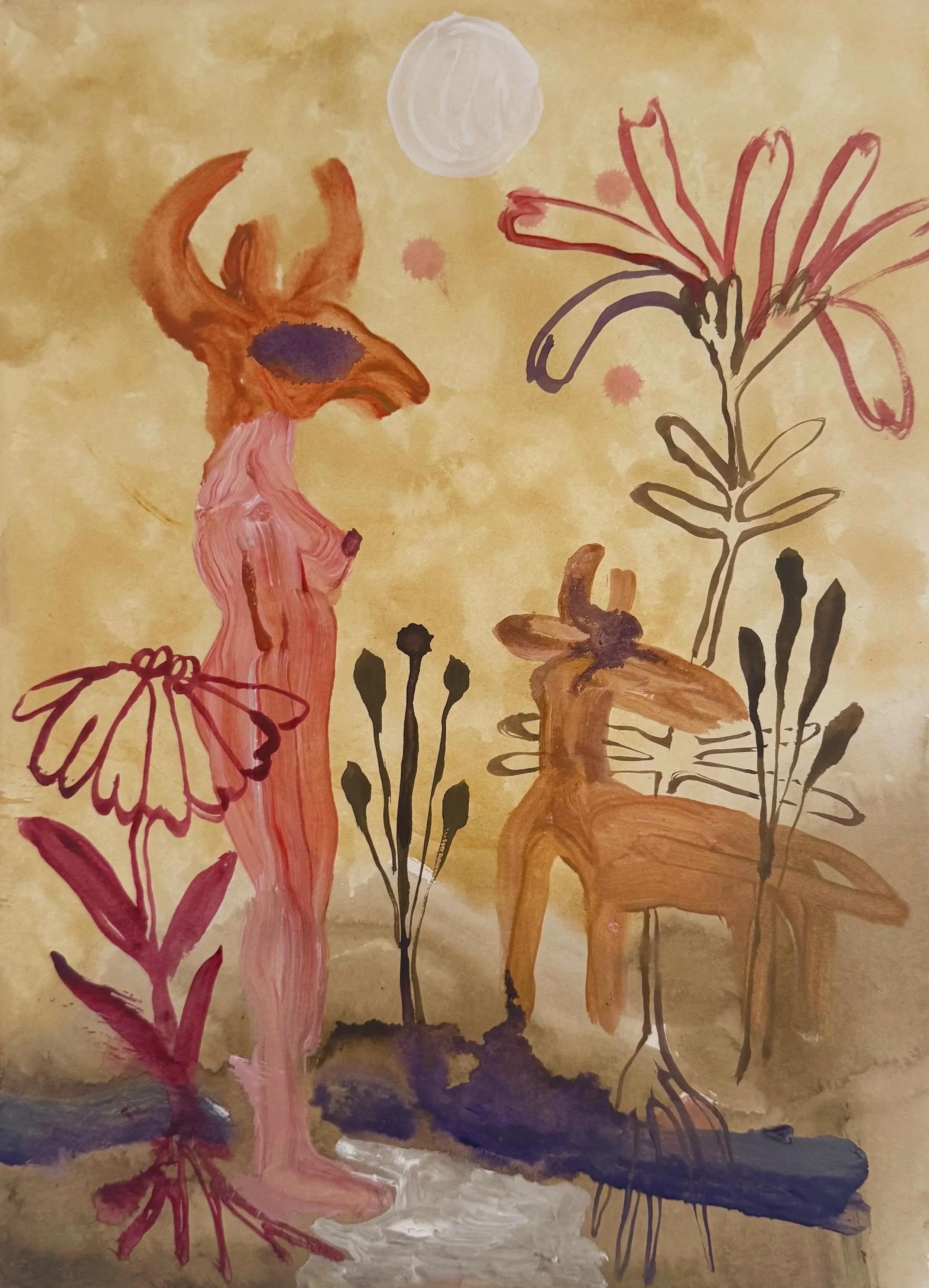 "Goat Dog" (2026) 15" x 11"  watercolor on paper $450