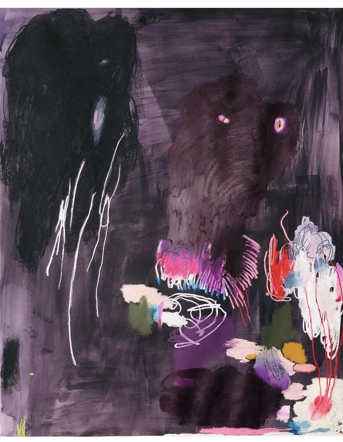 "Night Monster" (2022) 18" x 24" acrylic and oil pastel on paper $700
