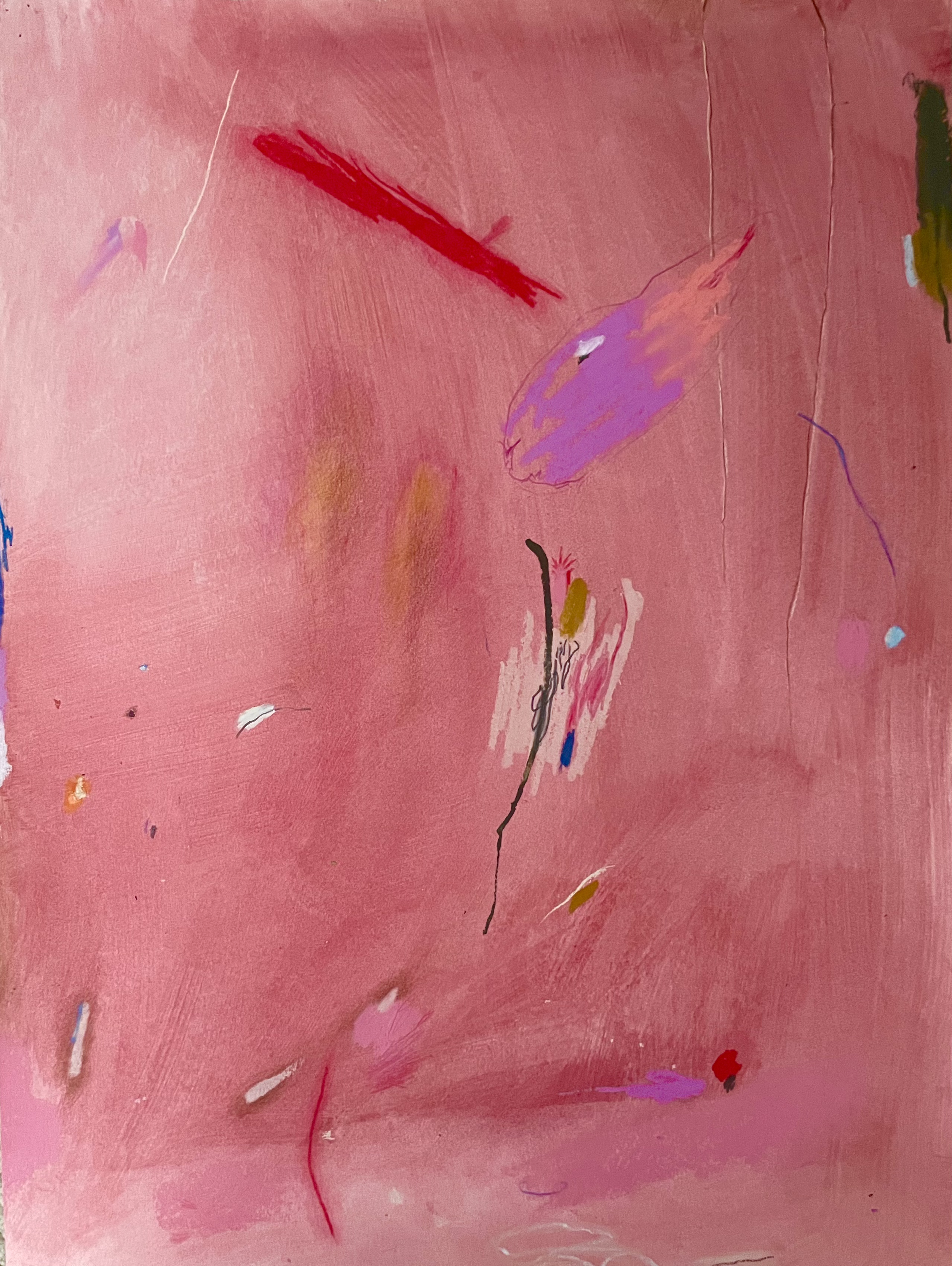 "Red Study IV" (2023) 12" x 14" acrylic, oil pastel and colored pencil on paper $300
