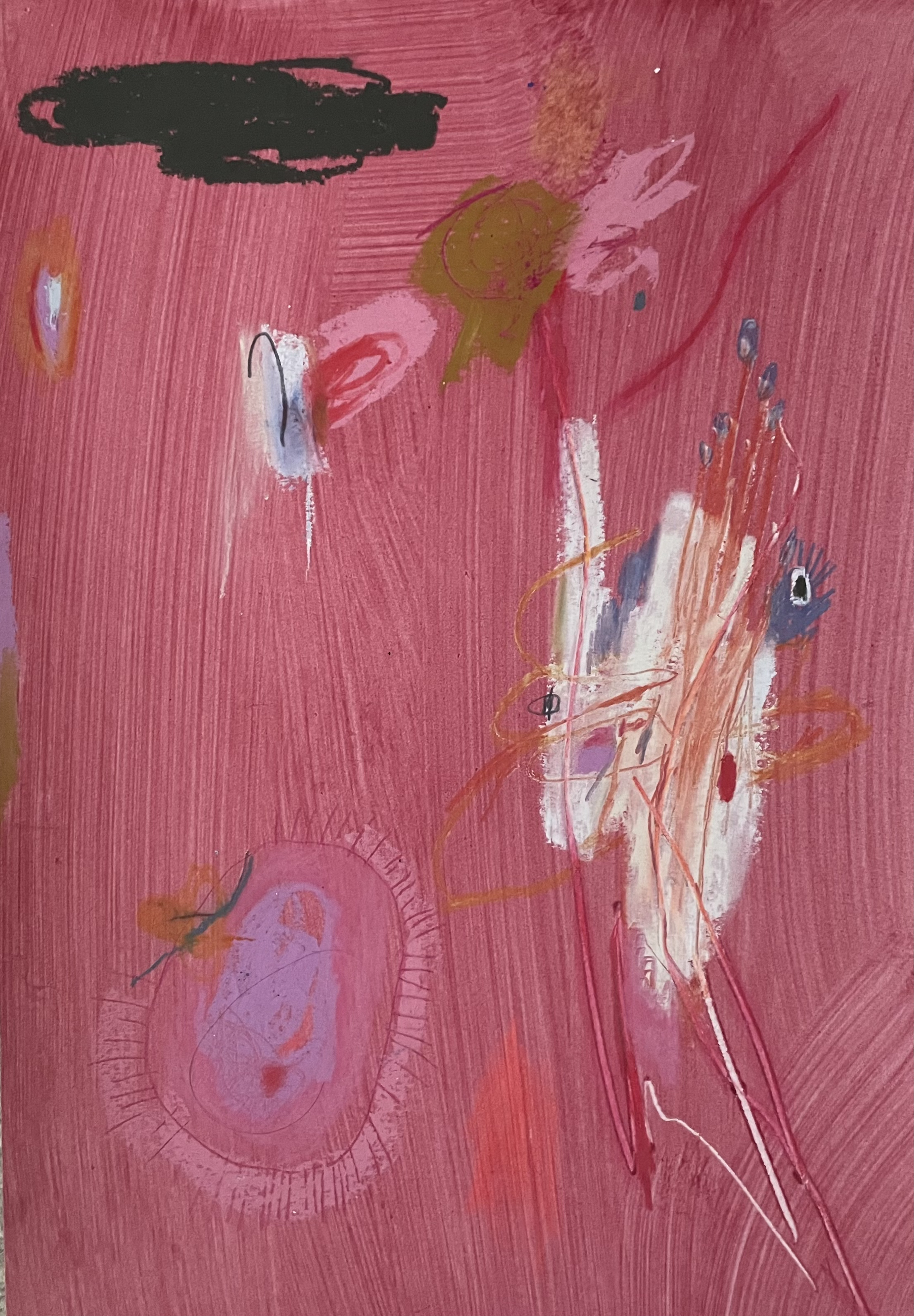 "Red Study III" (2023) 12" x 14" acrylic, oil pastel and colored pencil on paper $300