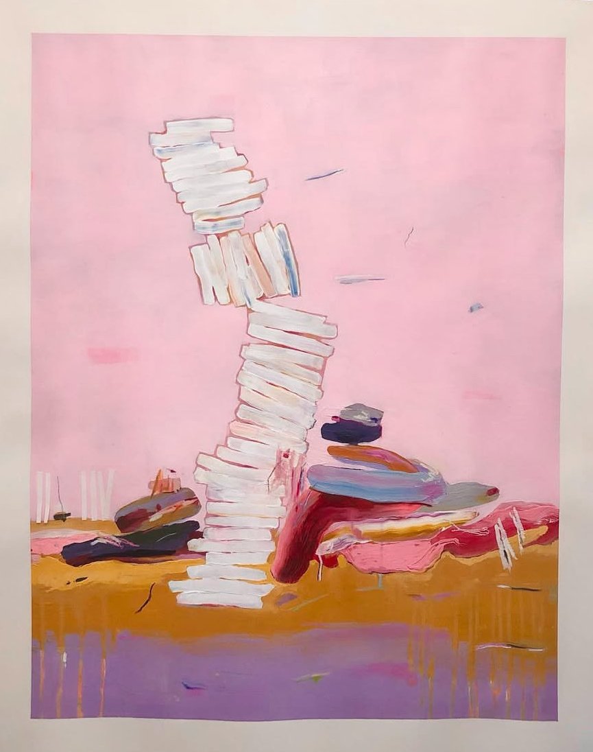 "Stairs Down to the Bay" (2023) 32" x 40" acrylic, oil pastel, colored pencil on paper SOLD