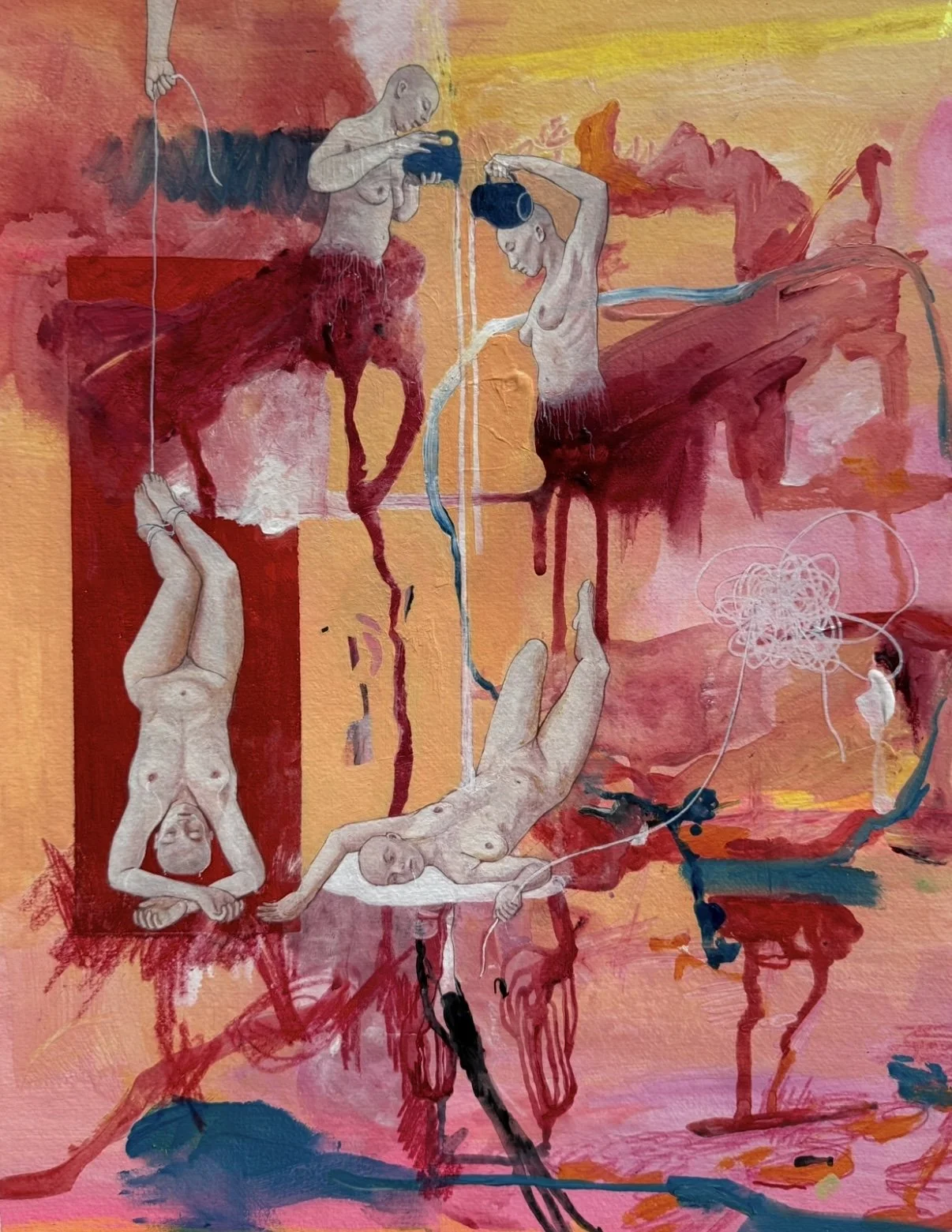 "Milk Pourers" (2022) 18" x 24" acrylic and colored pencil on paper $1750