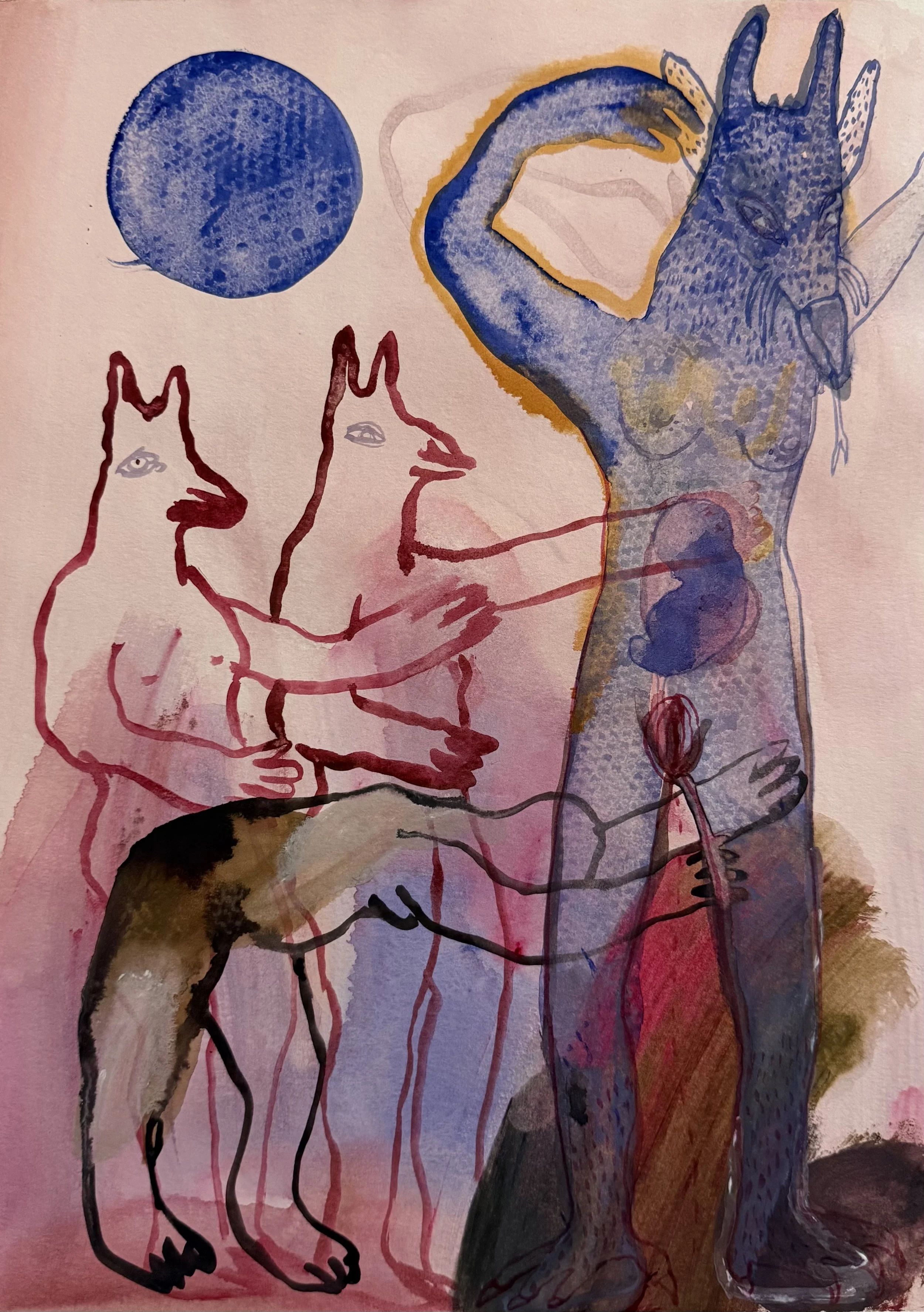 "Blue Changeling" (2026) 15" x 11"  watercolor on paper $450